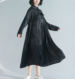 Black Patchwork Pleated Dresses Loose Fall Dresses Casual Women Dresses SSM97213