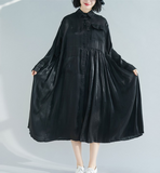 Black Patchwork Pleated Dresses Loose Fall Dresses Casual Women Dresses SSM97213