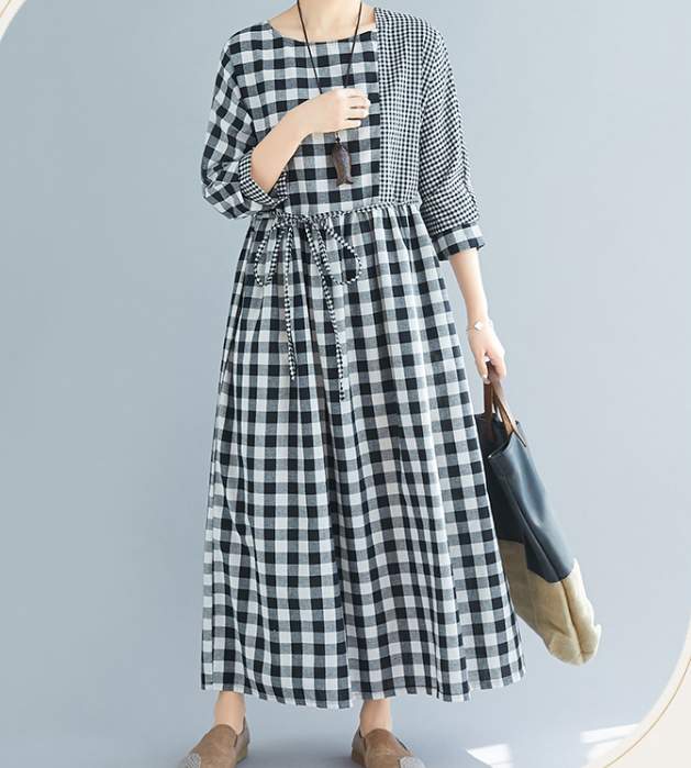 Checked Dresses Loose Fall Dresses Casual Women Dresses ZRL97213 ...