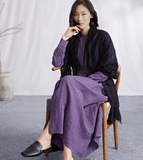 Purple Jacquard Autumn linen Women Dresses Casual Women Dress SSM97215