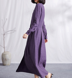 Purple Jacquard Autumn linen Women Dresses Casual Women Dress SSM97215