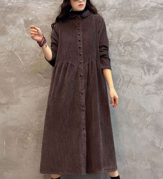 Corduroy Buttons Dresses Loose Winter Autumn Dresses Casual Women Dres ...