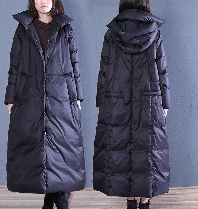 Black Casual Long Hooded Winter Women Down Jacket – SimpleLinenLife