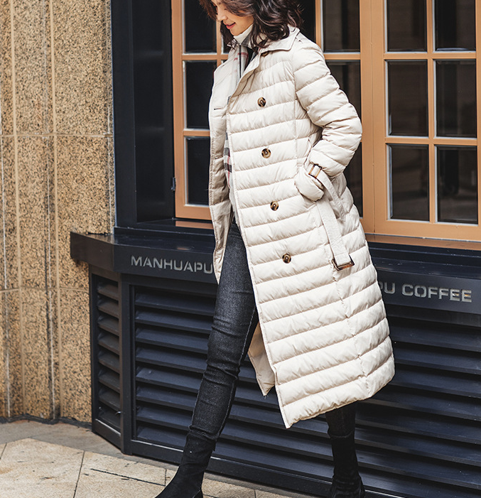 Long puffer jacket with belt sale