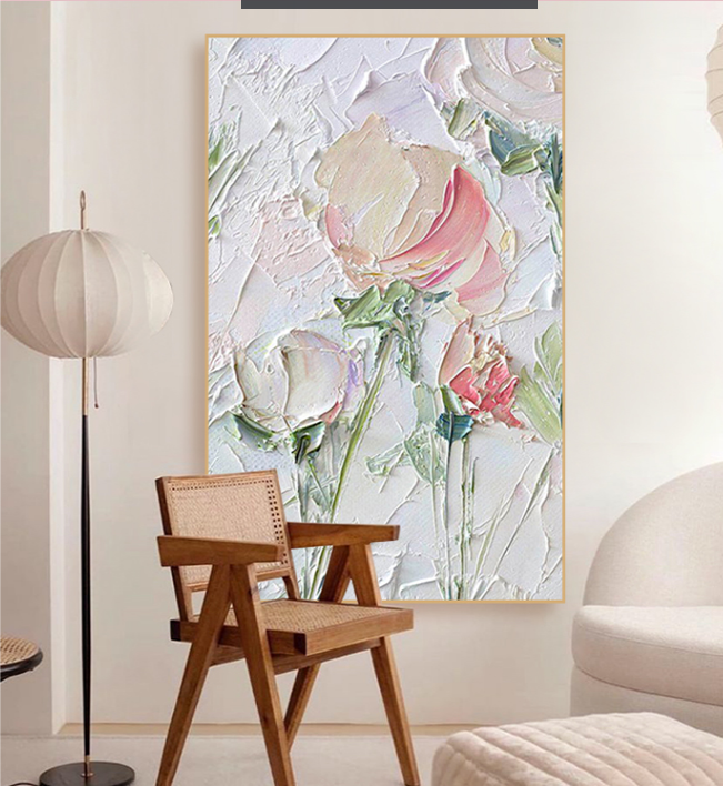 Pink large Abstract Oil Painting Original art Wall Decor, Flower Leaf ...