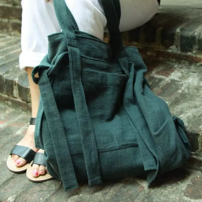 Green Women Backpack Linen Shoulder Bag – SimpleLinenLife