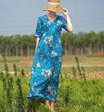 Floral Linen half Sleeve Dress Women Dress SJP9201229