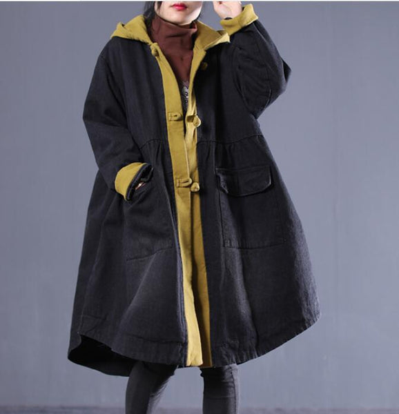 Slit Women Winter Black Vintage Women Wool Coat Jacket 66333