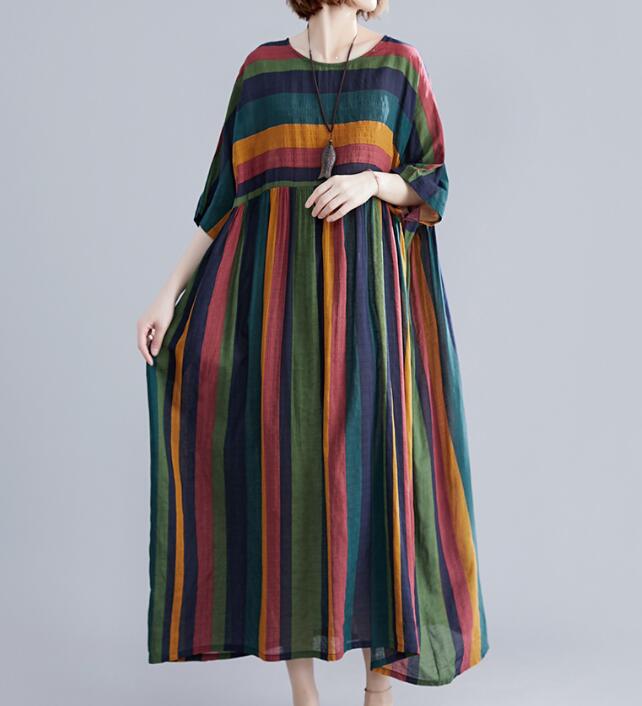 loose Striped Long cotton Batwing Women Spring Dresses – SimpleLinenLife