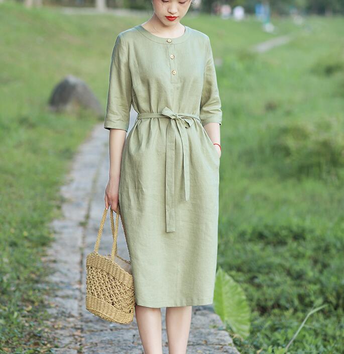 O Neck Women Dresses Casual Summer Linen Women Dresses Half Sleeve SSM ...