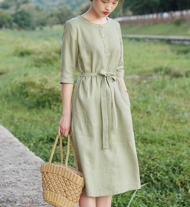 O Neck Women Dresses Casual Summer Linen Women Dresses Half Sleeve SSM ...