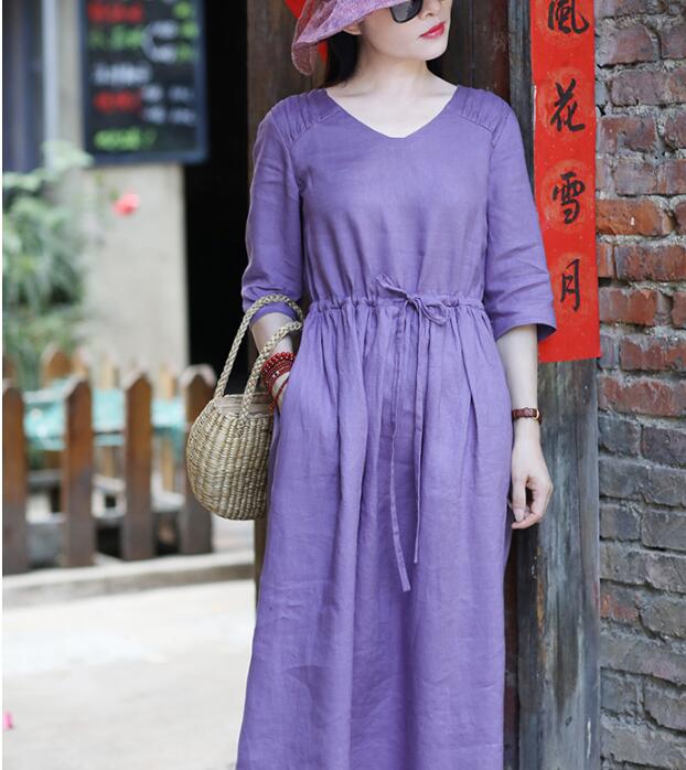 Purple Women Dresses Casual Spring Linen Women Dresses SSM97215 ...