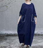 Navy Blue Women Dresses Casual Loose Women Dresses SSM97215