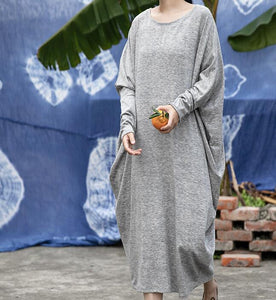 Gray Long Sleeve Women Dresses Casual Loose Women Dresses SSM97215