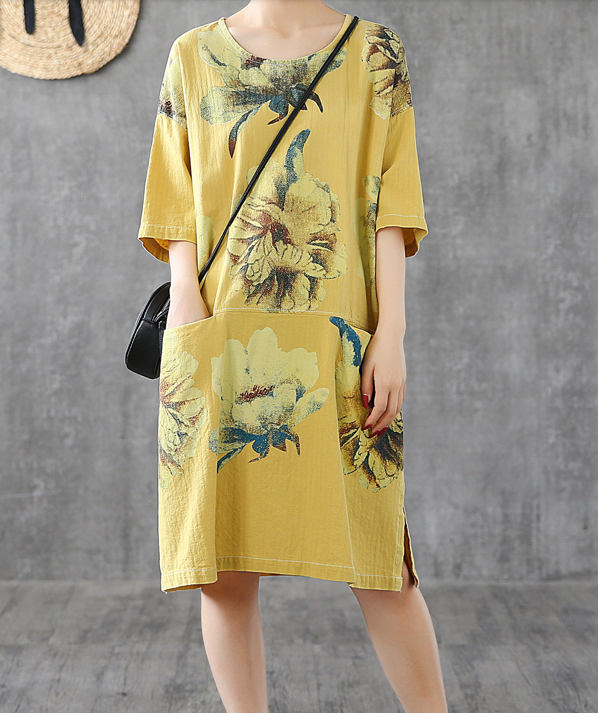 Print Long Sleeve Dresses Cotton Linen Dress Women Dress XSYCP9201229