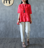 Embroidery Sleeve Summer Women Casual Blouse Cotton Linen Shirts  Women Tops