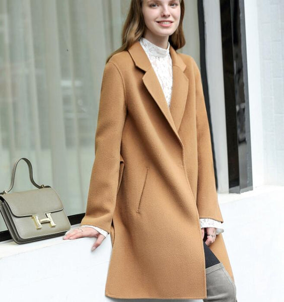 Slit Women Winter Black Vintage Women Wool Coat Jacket 66333