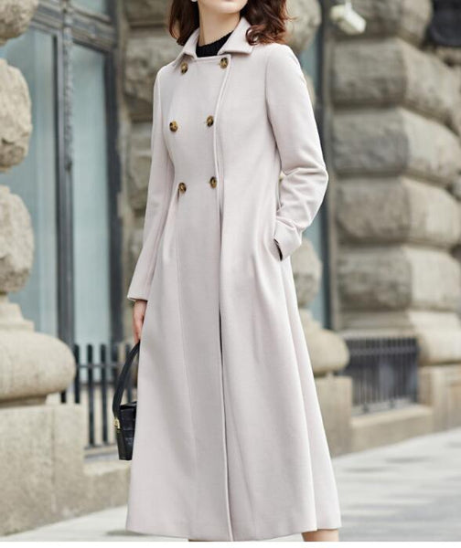 Handmade Women Slim Double-sided Wool Cashmere Coat Long Solid