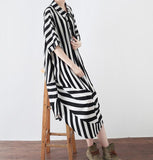 Striped Spring Cotton Loose Long Dresses Plus Size AMT96232