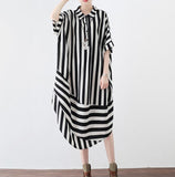 Striped Spring Cotton Loose Long Dresses Plus Size AMT96232