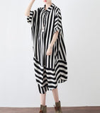 Striped Spring Cotton Loose Long Dresses Plus Size AMT96232