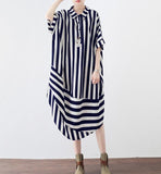 Striped Spring Cotton Loose Long Dresses Plus Size AMT96232